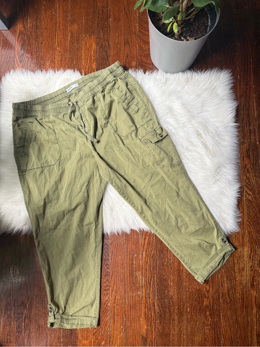 Sonoma Khaki Green Pull On Pants Elastic Waist 16W